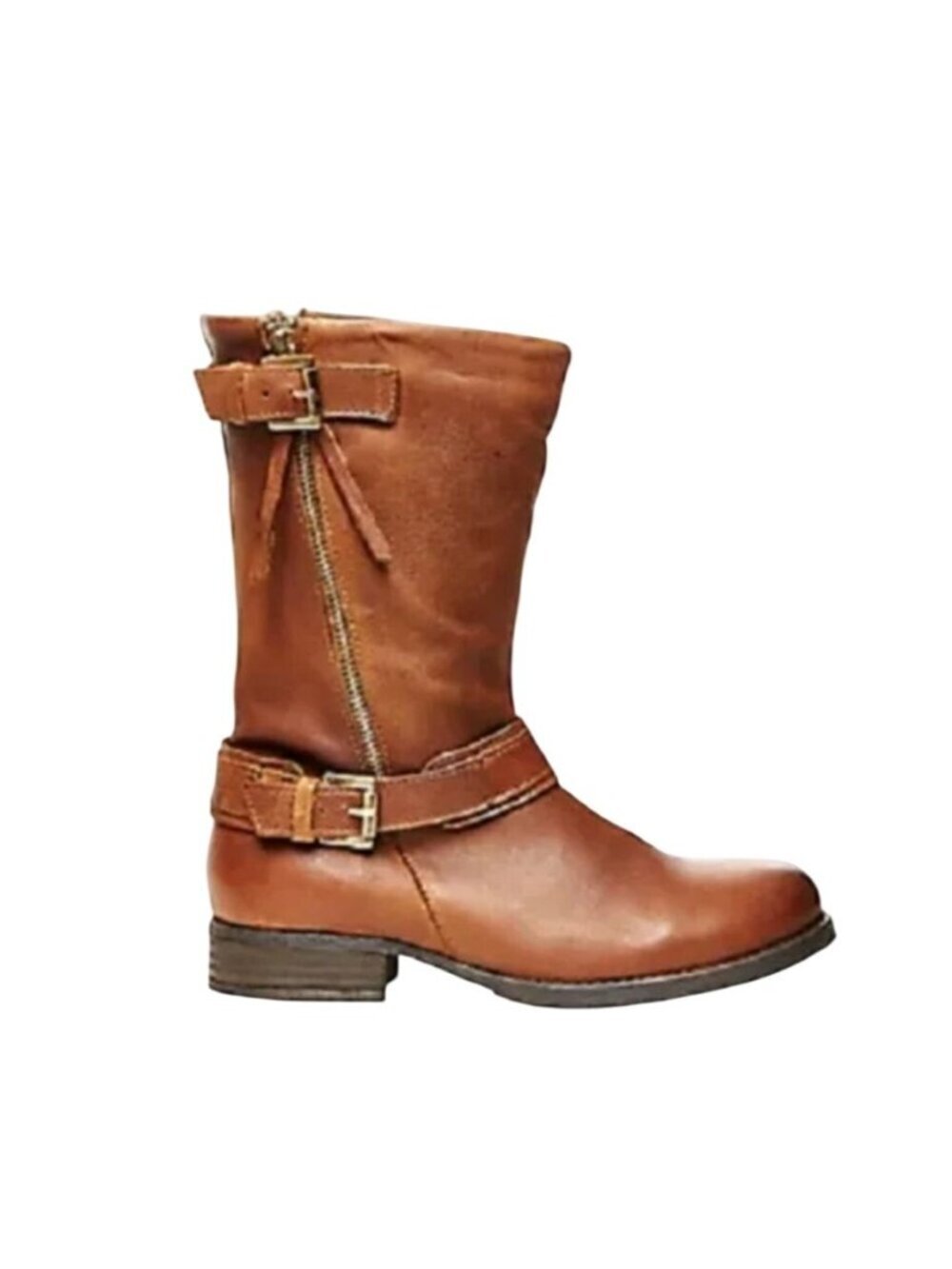 Steve Madden Kavilier Moto Mid Calf Boot Cognac Brown Womens Size 6.5 Boho Biker